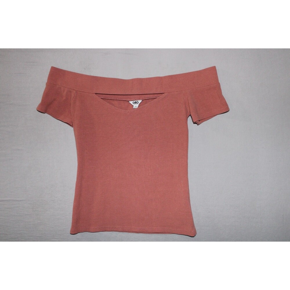 GBG Guess By Guess Off-The-Shoulder Ribbed-Knit Top Rose Pink Casual Medium